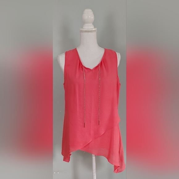 Zac & Rachel Tops - Zac & Rachel Orange Sleeveless Top Size Medium Layered Asymmetrical Chain Detail